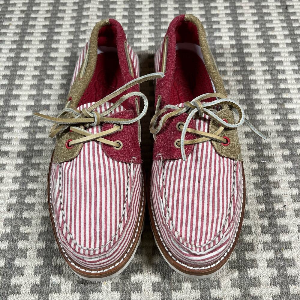 Sperry SeerSucker Red Striped Boat‎ Shoes Sz 7 Women’s  STS85274 Vibram New Rare